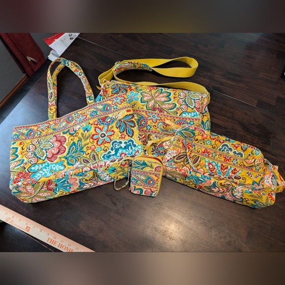 Vera Bradley Provencal Set: Messenger Bag, Tote, Purse, Wristlet Yellow Print - Picture 1 of 16